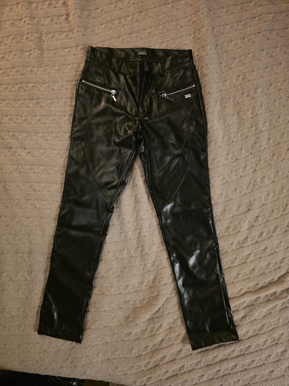 Gianfranco Faux Leather Moto Pants - Black